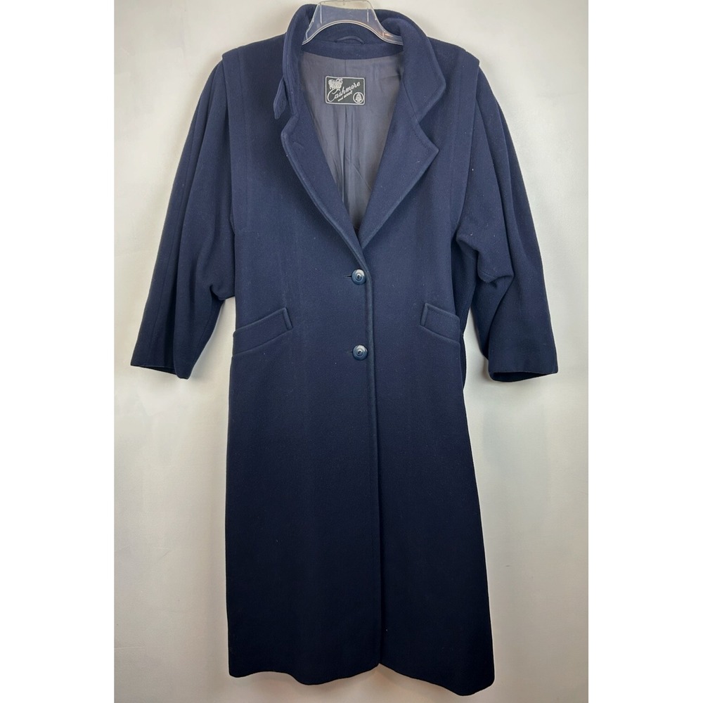 Vintage Long Coat Womens 18 Wool Blend Navy Blue Car Old Money Quiet Luxury Read